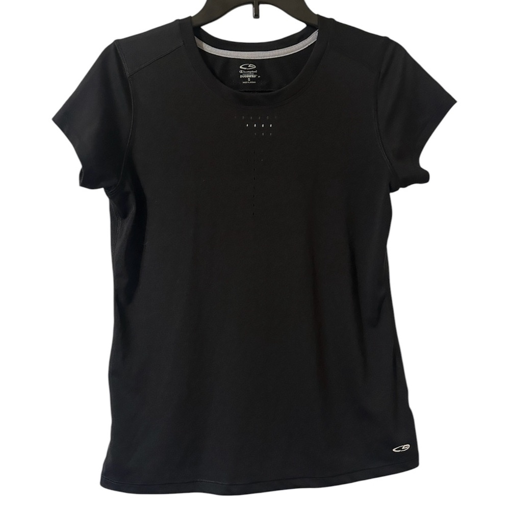 Champion DuoDry Black Short Sleeve Activewear Shirt Size Small w/ Zipper Pocket